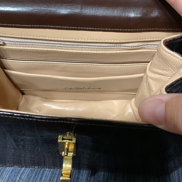 Saks 5th Avenue Crocodile/Alligator Handbag Dark Brown EUC 8” x 6” x 3” - Picture 8 of 10